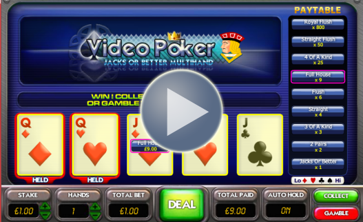 Play Multihand Video Poker at Sky Bingo